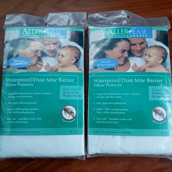 2 Aller Ease Classic Water Proof Dust Mite Barrier Pillow Protector Zipper 20x26 - Picture 3 of 6